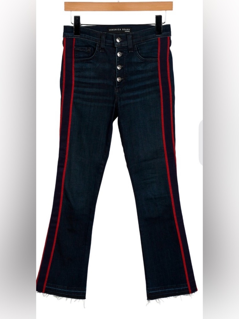 Veronica Beard Indigo Flare Jeans with Red Side Stripes new